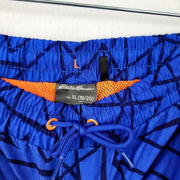 Eddie Bauer Boys XL 18/20 Blue Orange Geometric Drawstring Swim Short Zip Pocket - Picture 3 of 7